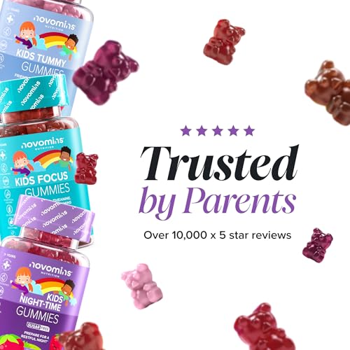 Kids Night-Time Gummies - 30 Gummies - Magnesium, L-Theanine, Vitamin B Complex - Vegan & Gluten-Free - Suitable for Ages 3+ - Novomins
