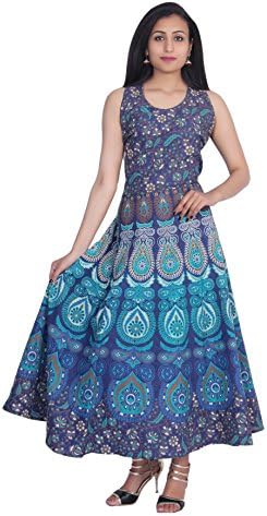 VAIDIKI Multicoloure Jaipuri Floral Print Cotton Maxi Designer Long Dresses for Women