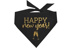 TEES & TAILS Happy New Year Dog Bandana | 100% Cotton Adjustable Triangle | Made in USA | New Year's Eve | Celebration | Cheers to 2026 |Black, One Size (195)