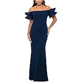 Xscape Womens Off-The-Shoulder Maxi Evening Dress