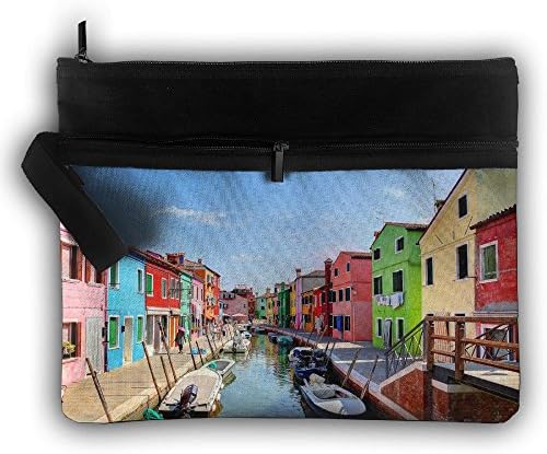 LALIAN Burano Island Canal Zipper Printing Waterproof Fabric Cosmetic Bags Portable Travel Toiletry Pouch Makeup Organizer Clutch Bag