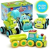 Toys for a 2 Year Old Boy - 4 Friction Powered Trucks for 2+ Year Old Boys, Push & Go Cars Cartoon Construction Vehicle Set - Best Toddler Boys Toys & Toy Trucks, Play Pull Back Car, Idea