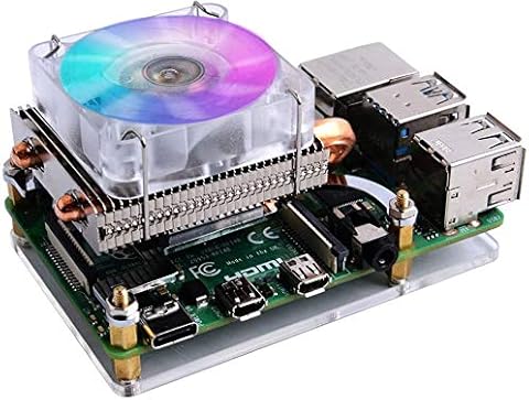 GeeekPi Raspberry Pi 4 Caja de metal con ventilador, Raspberry Pi 4B Caja con Raspberry Pi Refrigerador de CPU de bajo perfil, Raspberry Pi Horizontal ICE Tower Cooler