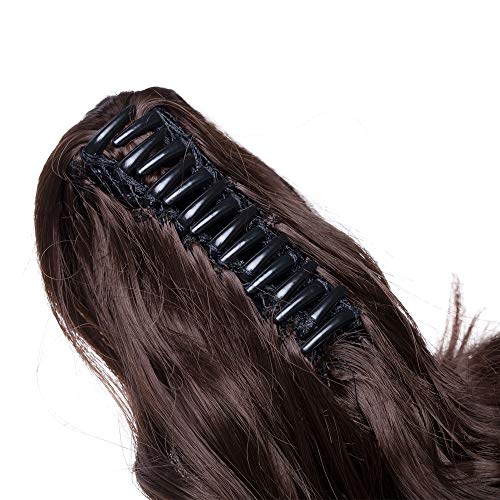 S-noilite 12" Short Curly Claw Ponytail Extension Clip In On Hairpiece With Jaw/Claw Synthetic Fluffy Pony Tail One Piece(12"curly,medium brown)