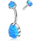 JESMODA 14G Belly Button Rings G23 Titanium Navel Rings Belly Rings Opal Navel Curved Barbell Belly Bars Internally Threaded Opal Belly Rings Piercing Jewelry for Women 10MM