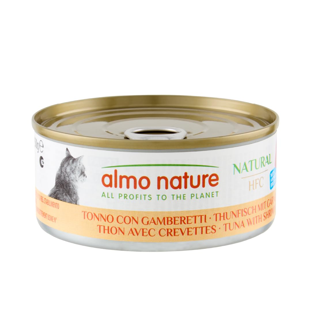 Almo Nature HFC Natural - Wet Cat Food for Adult Cats - Tuna and Shrimps - Human Grade, Gluten Free - 70g, Pack of 24