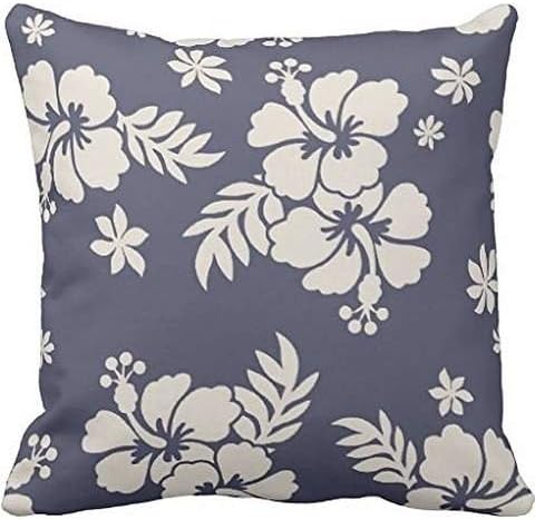Hibiscus | Navy Blue & Ivory Throw pillow case cover 22*22