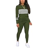 Hakubeby Two Piece Sets for Women Long Sleeve Striped Crewneck Slim Fit Active Sweatsuits Spring Fall 2025 Fashion