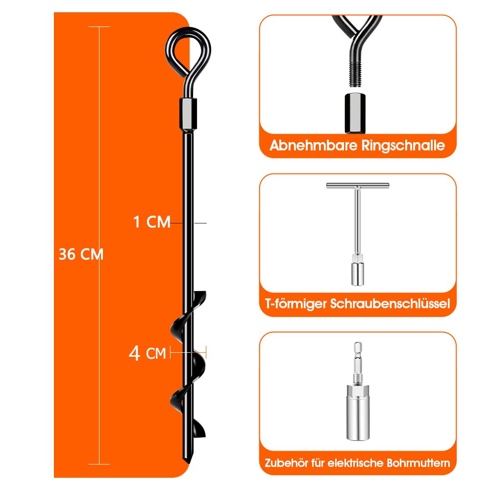 Bodenanker Erdanker, Bodenanker Trampolin Zum Eindrehen, 4er Set Heavy Duty Trampolin Anchor für Zelte, Schaukelgestell, Vordächer, Camping, Widerstehen Starkem Wind Rostfrei 6
