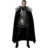 L'VOW Medieval Viking Fur Cloak Renaissance Fur Cape - Black Velvet Cloak with Fur King Cape Costume