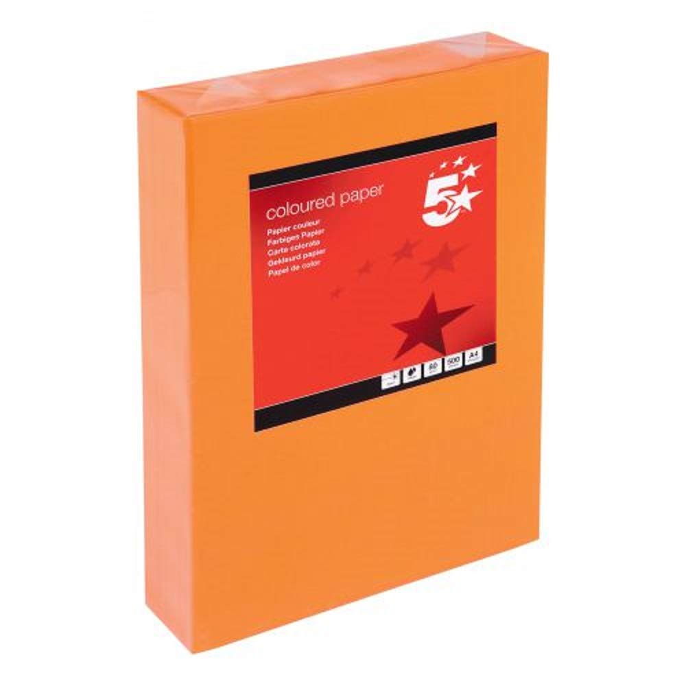 5 Star Coloured Copier Paper Multifunctional Ream-Wrapped 80gsm A4 Deep Orange [500 Sheets]