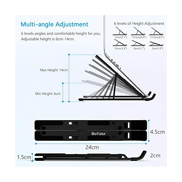 BoYata-Aluminum-Foldable-Laptop-Stand-6-Levels-of-Height-Adjustable-Portable-Laptop-Holder-Riser-for-Desk-Compatible-with-MacBook-AirPro-Dell-HP-Lenovo-Most-10-156-Laptops BoYata Aluminum Foldable Laptop Stand, 6 Levels of Height Adjustable Portable Laptop Holder Riser for Desk, Compatible…