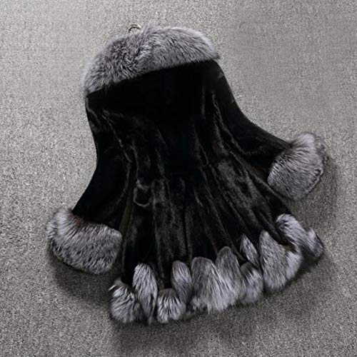 Nevera Women Long Sleeve Parka Outwear Fox Fur Coat Winter Warm Hooded Coat Black