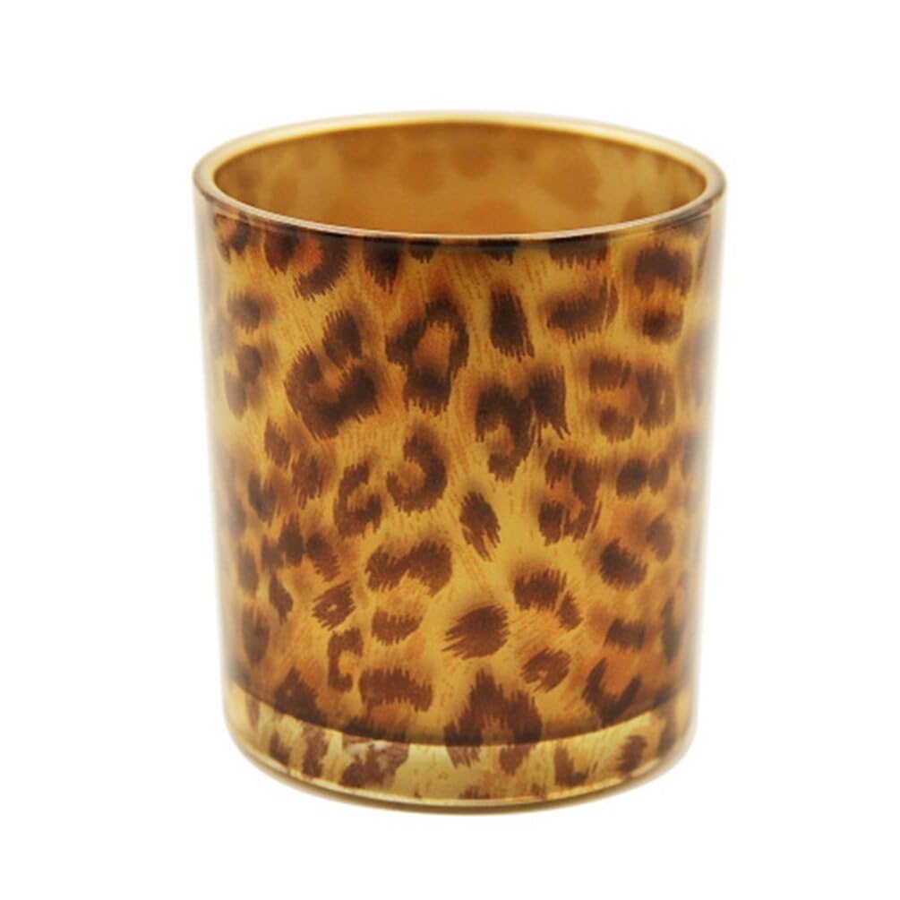 OSALADI Glass Candle Holder Tealight Stand Cup Fragrance Warmer Leopard Print Candlestick Holder Desktop Centerpiece for Home Wedding Decor