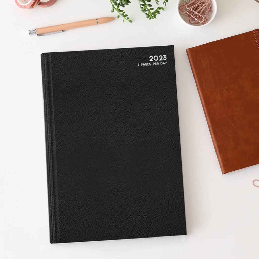 2023 A4 2 Pages a Day Diary Classic Hardback Cover Planner Appointment Diary by indigo® Black