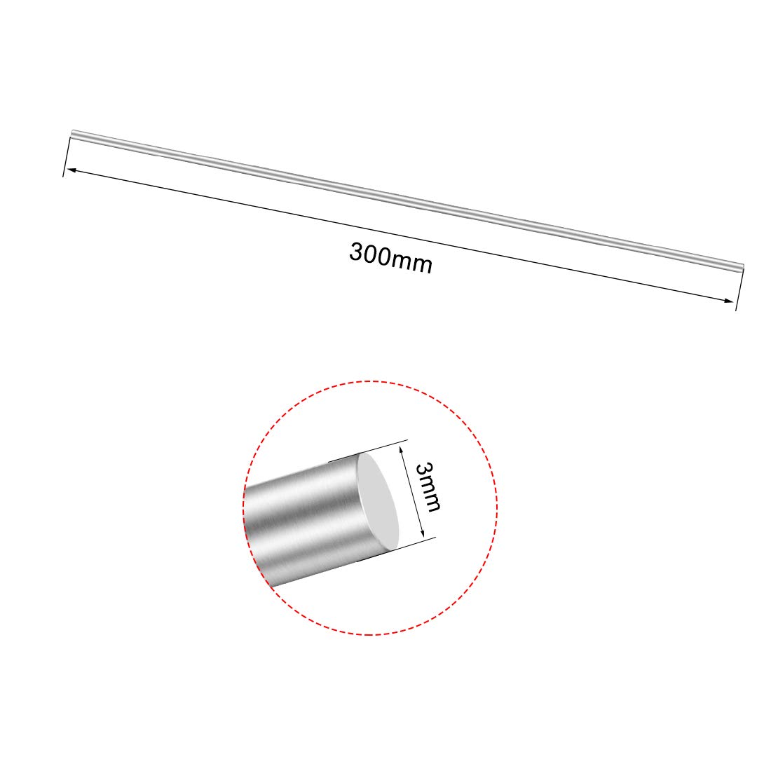 sourcing map Stainless Steel Solid Round Rods Metal Lathe Bar Stock for DIY Craft 300mmx3mm 2pcs, Grey, 300mm x 3mm - Image 3