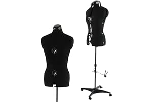 PDM WORLDWIDE Black Dress Form Adjustable Mannequin for Sewing, Female Size 6-14 Pinnable Body Form with 13 Dials & Detachable Casters, 42.5"-60" Height Range for Clothing Display, Small to Medium