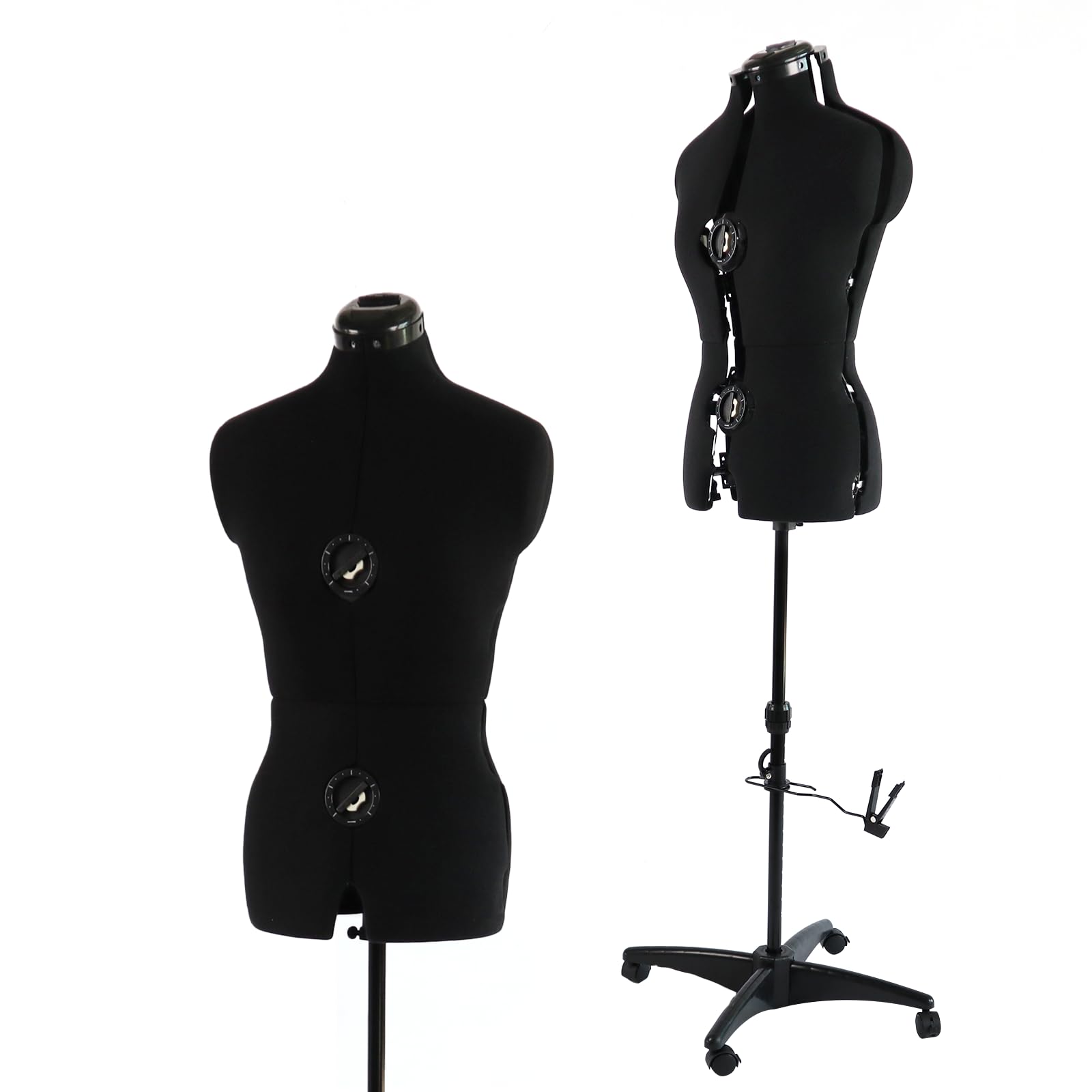 Photo 1 of PDM WORLDWIDE Black Dress Form Adjustable Mannequin for Sewing, Female Size 6-14 Pinnable Body Form with 13 Dials & Detachable Casters, 42.5"-60" Height Range for Clothing Display, Small to Medium