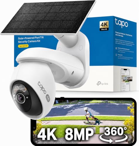 C660 KIT 4K 360° Solar Überwachungskamera Außen, Akku 10000 mAh, Farbnachtsicht, Dual-Band WLAN, KI-Erkennung, Licht & Ton Alarm, Lokale Speicherung über microSD oder Tapo H500