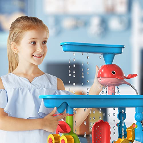 EPPO Sand and Water Table Toy for Kids, 3 Tier Water Showers Pond Water