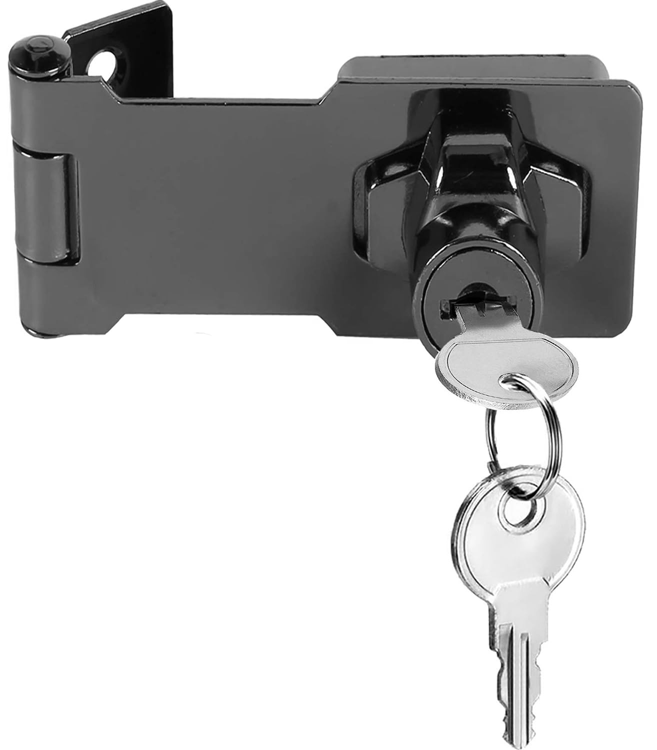 Litensh Keyed Hasp Lock Right Angle 90 Degrees Lock Hasp Twist Knob Keyed Locking Hasp Shed Locks Door Clasp Door Bolt Latch Buckle Hasp with Padlock Keys for Cupboard Black 3 inch