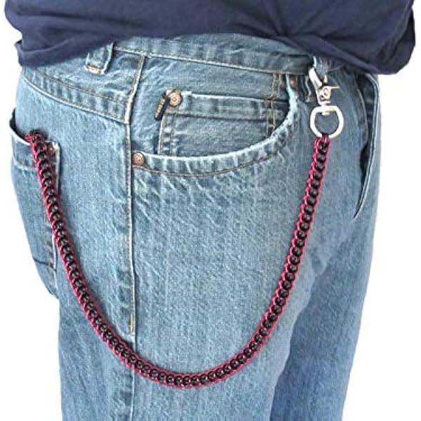 black wallet on a chain