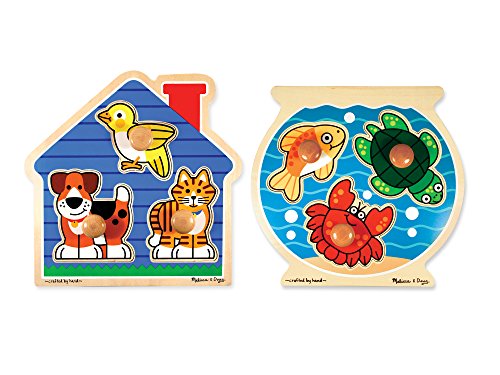 Melissa & Doug Animals Jumbo Knob Wooden Puzzles Set - Fish and Pets
