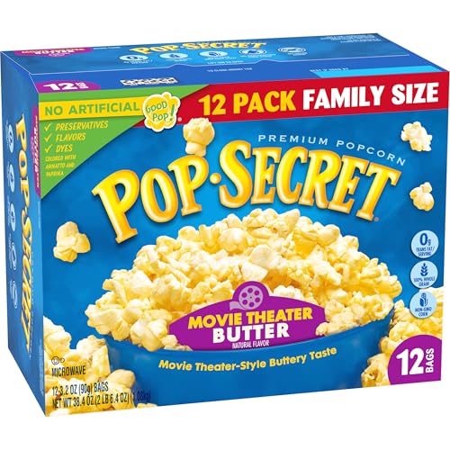 POP SECRET MICROWAVE POPCORN, MOVIE THEATER BUTTER, FLAVOR, 3.2 OZ SHARING BAGS, 12 CT
