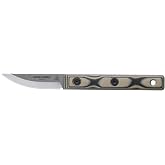 Tops Knives Wood Nymph Full Tang Fixed Blade- Tumble Finish- Brown Leather Sheath w Belt Loop (Tan/Black G10 Handle)