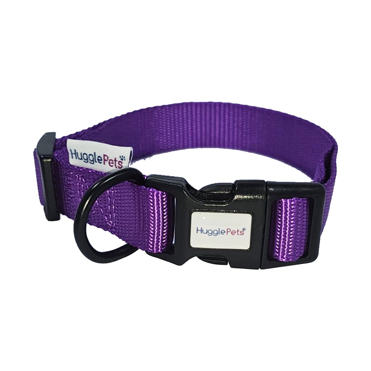 HugglePets Snappy Purple Large 45-70cm Dog Collar | Adjustable Weatherproof Collar with Accessory Ring | Woven Fabric Collar | Small Medium Large Dogs