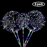 6 Packs LED Light Up BoBo Balloons with Stick,3 Levels Flashing LED String Lights,20 Inches Bubble Balloons, Air Pump, for Christmas Birthday Party Decoration