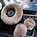 Yontree Fashion Fluffy Steering Wheel Covers for Women/Girls/Ladies Australia Pure Wool 15 Inch 1 Set 3 Pcs (Brown)