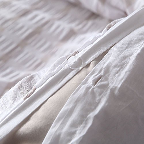 Lausonhouse Cotton Duvet Cover Set,100% Cotton Woven Seersucker Stripe Duvet Cover Set,3 Pieces Bedding Set - Queen - Linen - Thumbnail 5