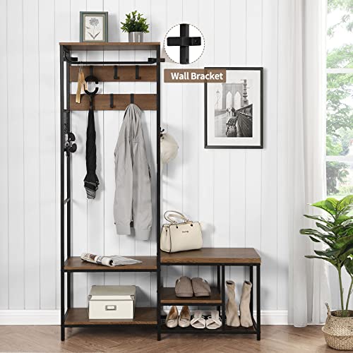 Hall Tree with Shoe Bench, 5in1 Entryway Coat Rack with 3