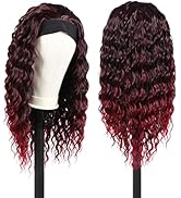 Red Headband Wig for Black Women Curly Wig with Headband Attached 24 Inch 150% Density Synthetic ...