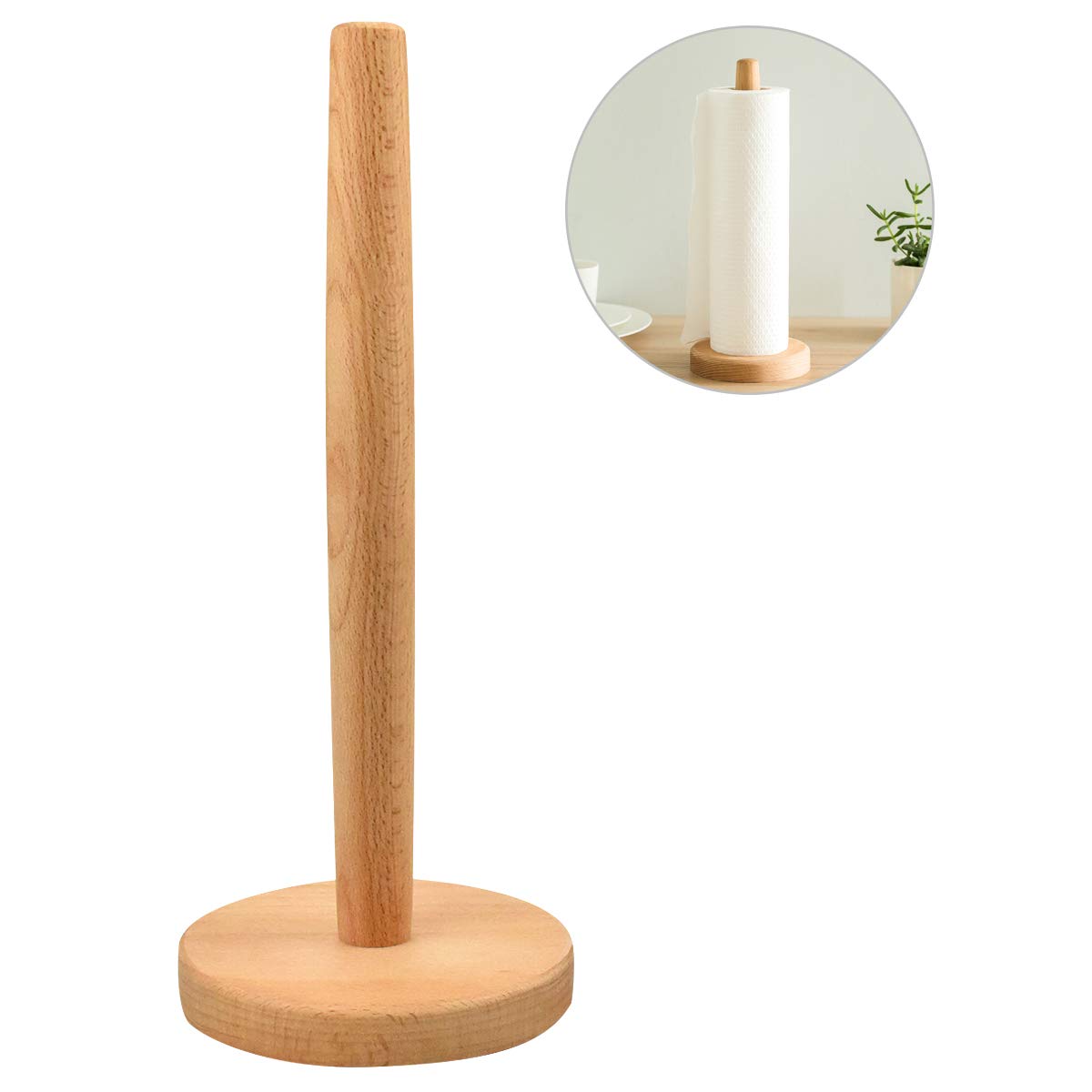 Kitchen Roll Holder, Wooden Paper Tower Stand with Anti Slip Pad, Round Tissue Paper Roll Holder for Kitchen,Bedroom,Bathroom,Thread Sewing(31 x 13 cm)