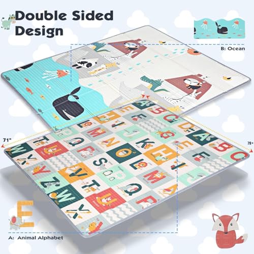 Baby Play Mat, 180 * 160 CM Foldable Baby Play Mat, Waterproof Foam Floor Baby Crawling Mat, Portable Baby Playmat for Infants, Toddler, Kids, Indoor Outdoor Use