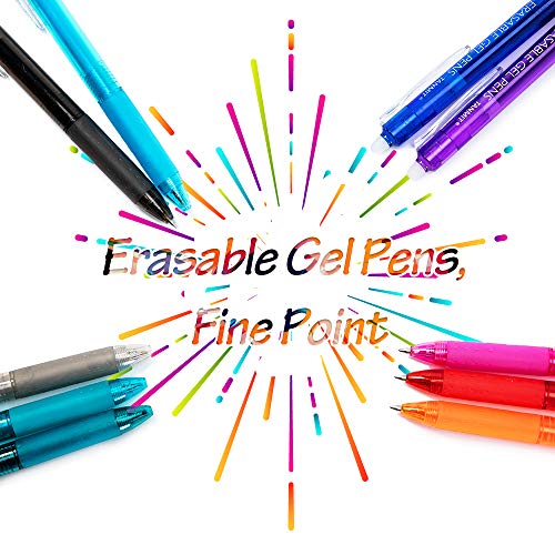 Retractable Erasable Gel Pens Clicker Fine Point, 10 Colors Gel Ink Pen for Writing Planners, Make Mistakes Disappear