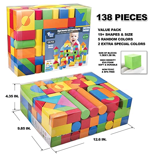Foam Blocks for Toddlers, 138 Pieces EVA Soft Stacking Building Blocks