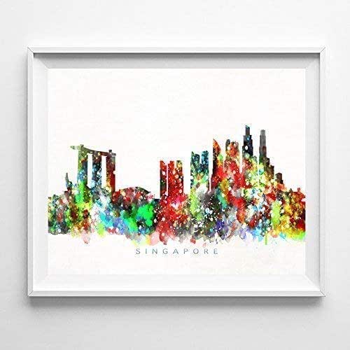 Singapore Watercolor Skyline Poster Cityscape Wall Art