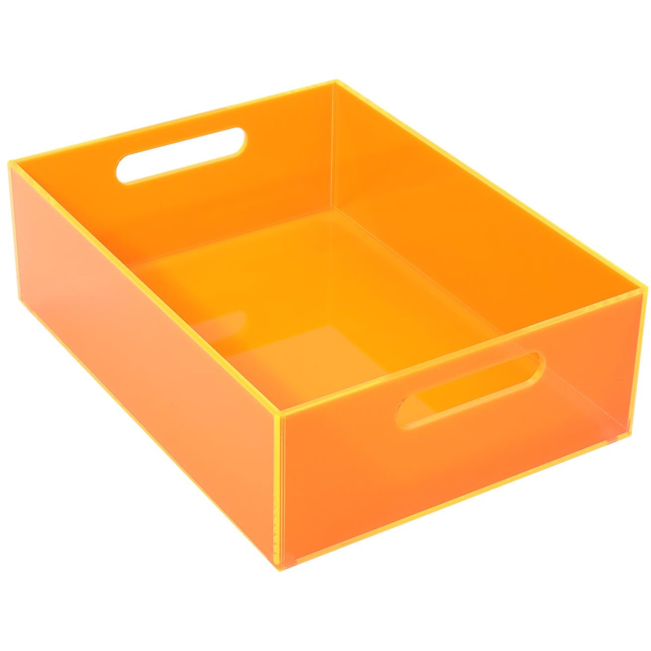 Photo 1 of Mutellstory Large Storage Bin Acrylic Pantry Storage Container with Handles Kitchen Organizer Bin for Cabinet Cupboard Organization, Heavy Duty, 15.4 x 11.4 x 5.5'', Neon Orange