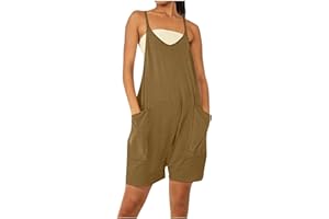 Hesxuno Sleeveless Short Rompers for Women Casual Spaghetti Strap Short Romper Loose Overall Jumpsuit Shorts with Pockets