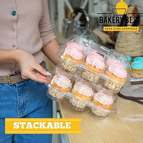 Amazon Bakerybest カップケーキボックス 使い捨てプラスチックコンテナホルダー 6個 12パックキャリア バルク輸送カップケーキトールドーム マフィントレイ クリアコンテナボックスホルダー 大型ストレージトレイ カップケーキボックス Bakery Best 包装用品
