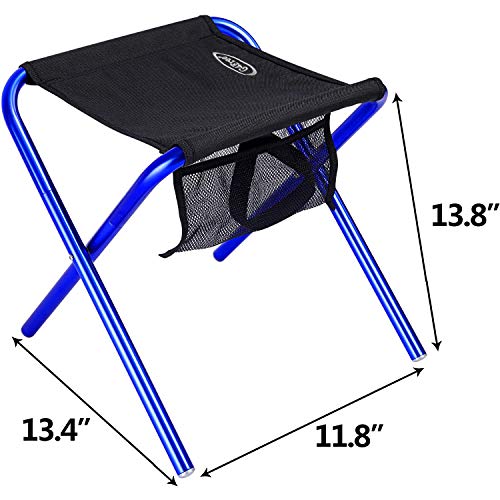G4Free Folding Camping Stool with Mesh Storage Pouch (Large Size: 13.4″x11.8″x13.8″),Outdoor Slacker Chair for BBQ,Fishing,Travel,Hiking,Garden,Beach(Blue)