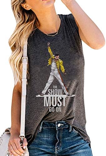 Womens Vintage Rock Music Tank Tops The Show Must Go On Freddie Mercury Cute Letter Graphic Shirt Summer Sleeveless Tee