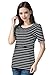 Bearsland Maternity Women's Striped Short Sleeves Maternity Nursing Top BB022,Dark Black/White,Large