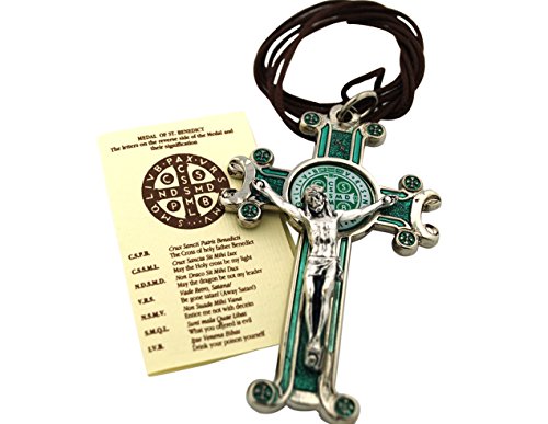 St. benedict crucifix with cord and booklet (green)