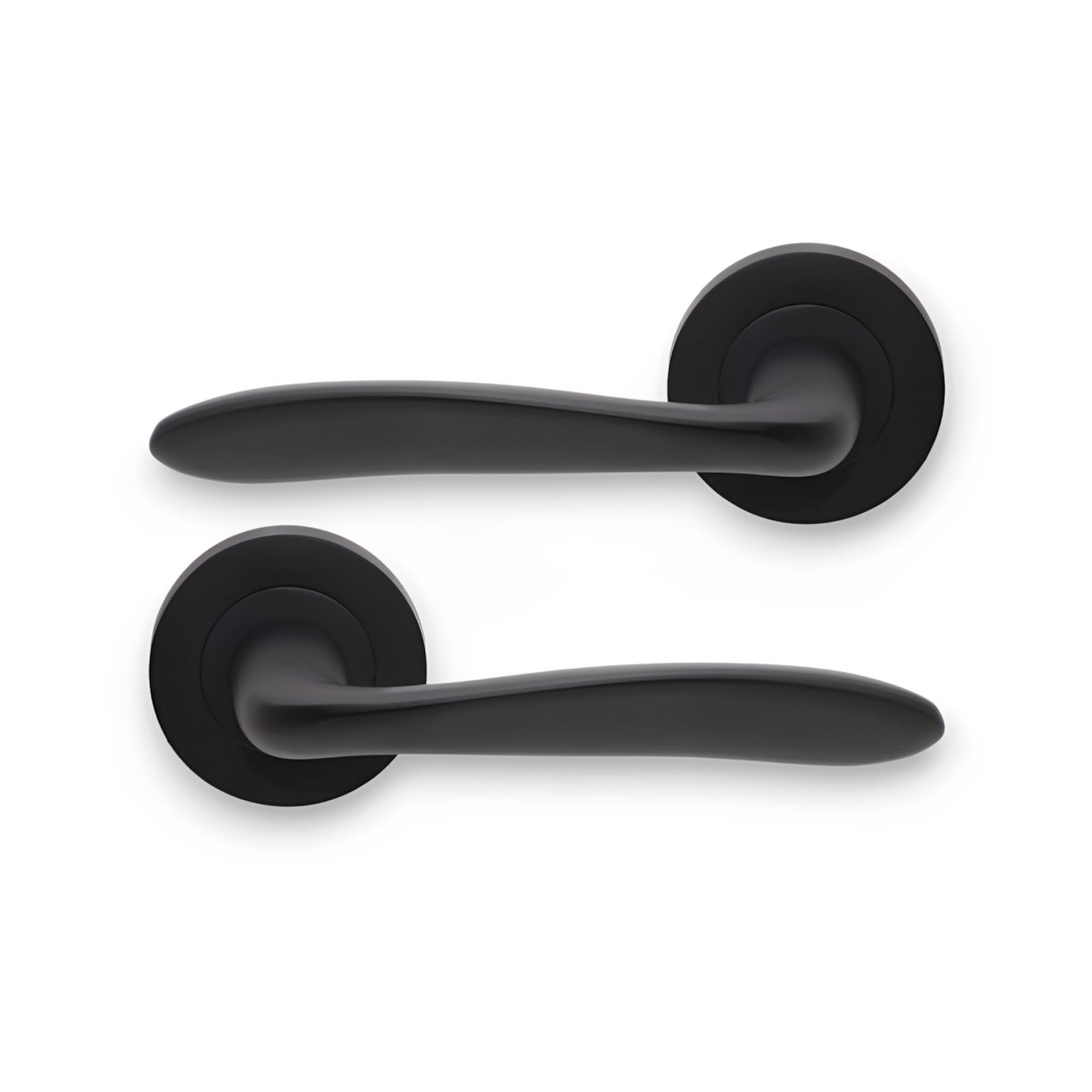 Infinity Decor Pair of Mars Lever Door Handle on Round Rose Set Matt Black Interior Pull Handles – for Interior & Exterior Doors