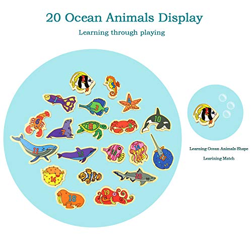 MEIGO Magnetic Fishing Game - Toddler Wooden Magnet Animals and Letters Educational Toys for Kids 2 3 4 5 Year Old Boys Girls (46pcs)