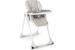 KOTEK Foldable Baby High Chair w/ 7-Position Adjustable Seat Height, Adjustable Backrest, Footrest and Tray, Portable Baby Di